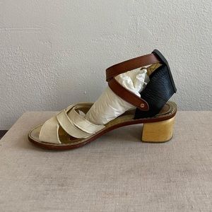 Anthropologie leather and wood strappy color locked sandals